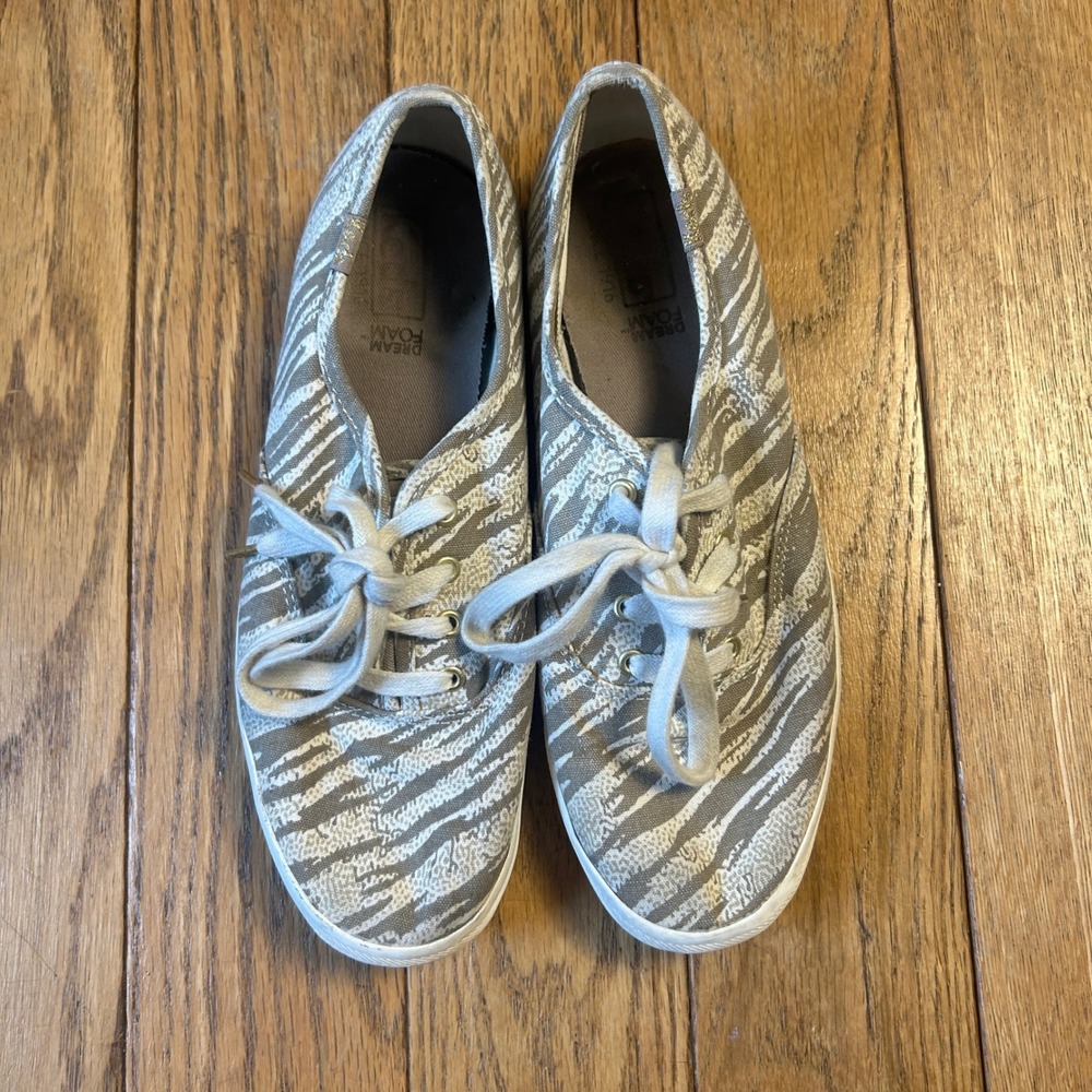 Keds Champion Zebra Print Canvas Sneakers Tan White Womens 6